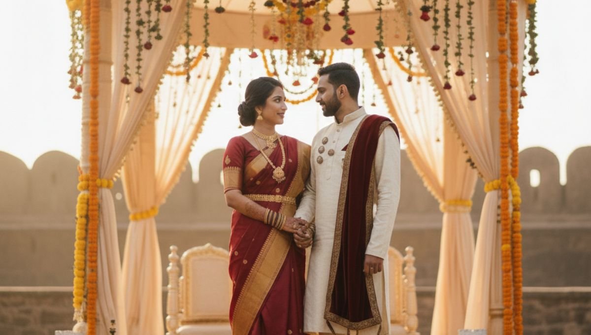 ट्विनिंग ब्राइड-ग्रूम आउटफिट